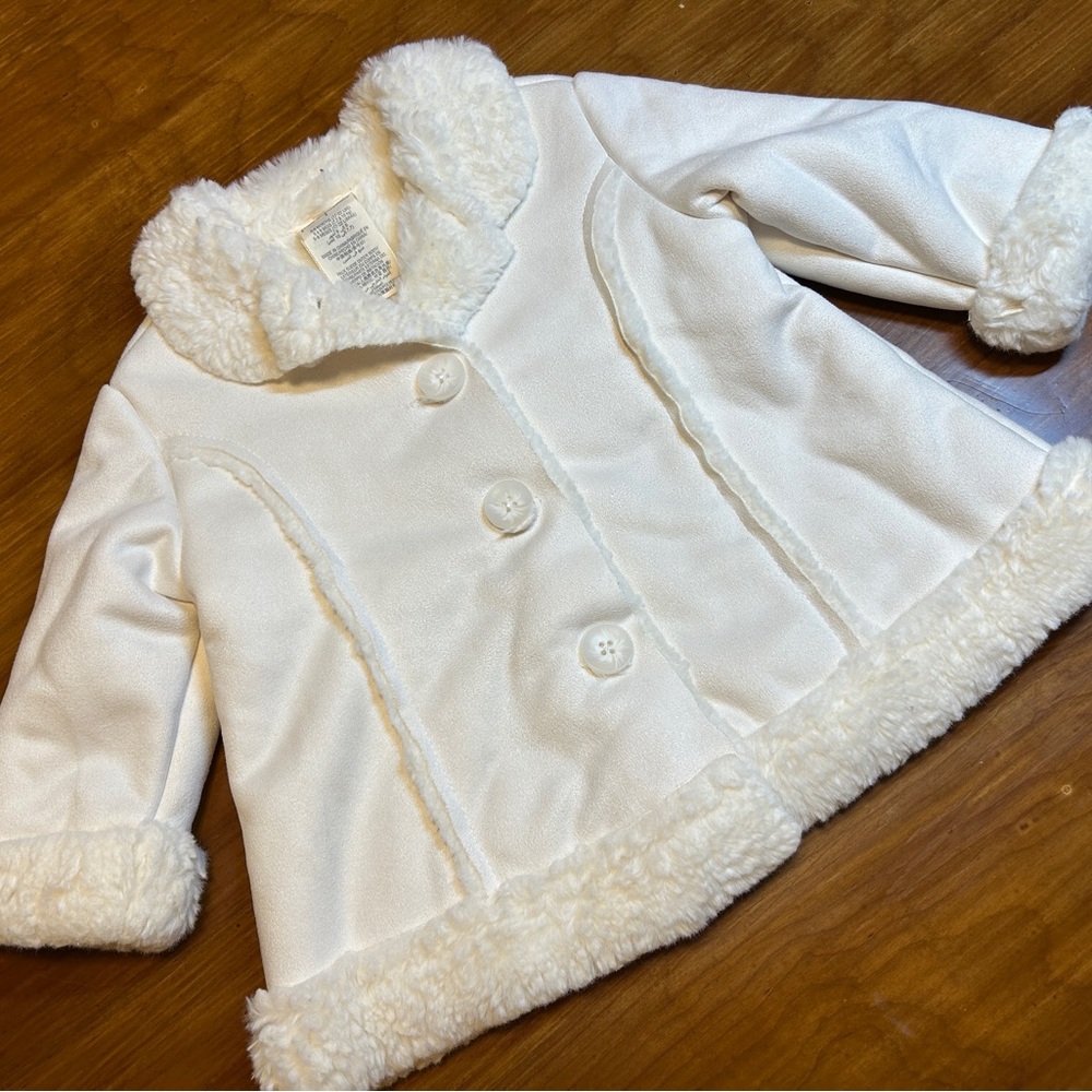 First Impressions White Shearling Faux Fur Coat